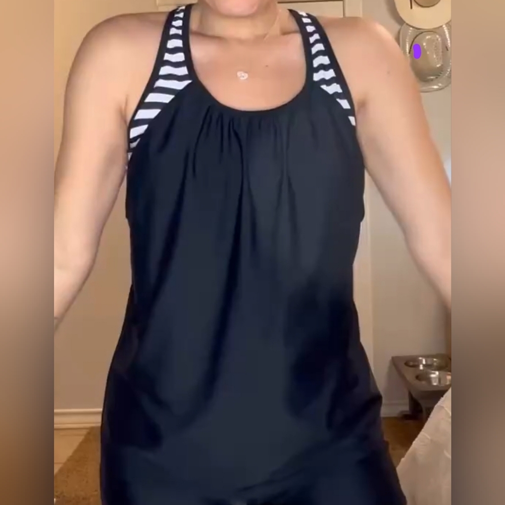 Women's Tempt Me Black & White Striped Swim Tank Top — New with Tags